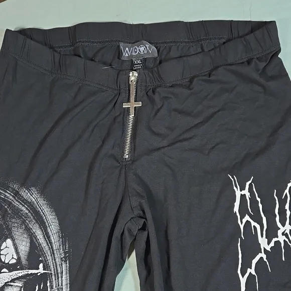 Black Gothic Gargoyle Dolls Kill Widow Womens XXL Pants Leggings Cross Zipper - Picture 2 of 8